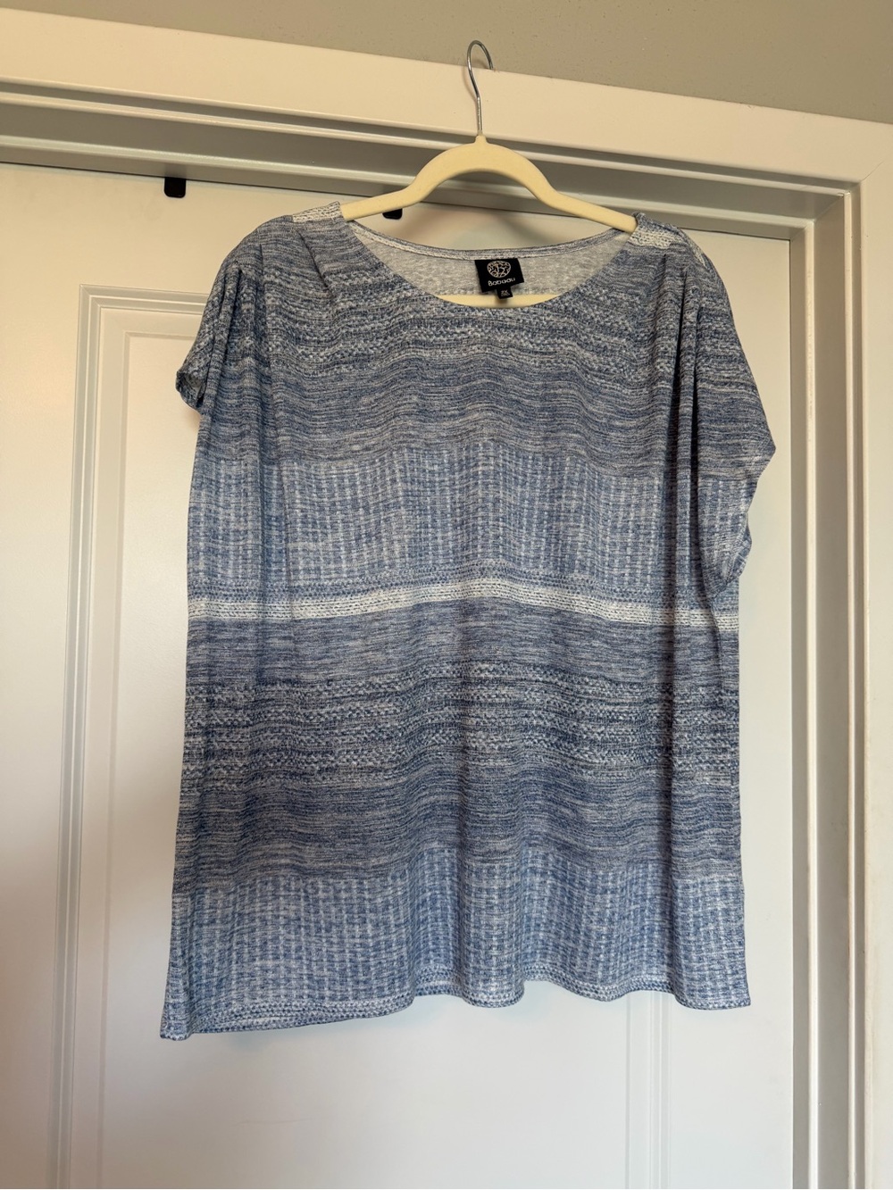 Bobeau Blue White Mixed Print Pleated Shoulder Top 2X